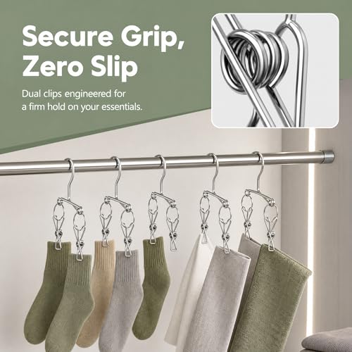 4PCS Double Clip Stainless Steel Travel Hanger, Portable Rustproof Space Saving Laundry Drying Hanger with Dual Clips, Compact Hotel Travel Hanger for Socks Handkerchiefs Small Items - size: Small