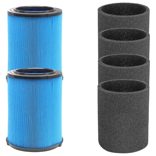 VF5000 Replacement Filter Fits for Ridgid Shop Vac 6-20 Gallon Vacs - color: Blue VF5000, size: M 2 Pcs Filters & 4 Pcs Foam Sleeves