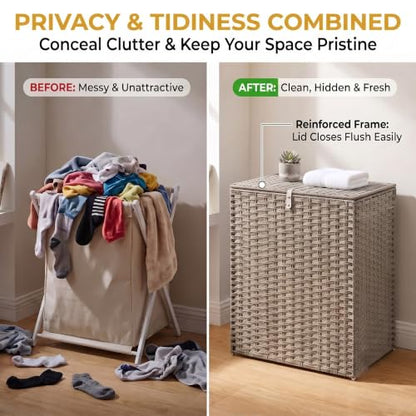 NEWBULIG 90L Large Laundry Hamper with Lid, Collapsible Dirty Clothes Basket Bag, Freestanding Fabric Bin for Bedroom, Bathroom, Closet and Dorm Room Organization Grey - color: Grey