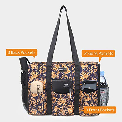 TOPDesign Utility Water Resistant Tote Bag with 13 Pockets, Zipper Closure - color: Baroque Gold, size: Medium