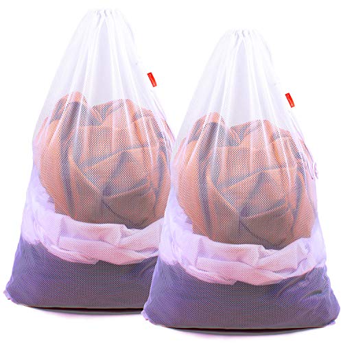 2 Pack Mesh Laundry Bags 24 x 36 Inches Drawstring Bag White - color: White