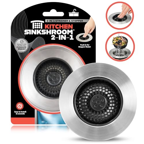 SinkShroom Kitchen Sink Drain Strainer, 2-in-1 Pop-Up Sink Stopper & Strainer with Removable Anti-Clog Basket, 304 Stainless Steel, Fits 3"-3.4" US Standard Drains, Easy Clean Food Catcher - size: 1-Pack, style: Built in Stopper (2-in-1)