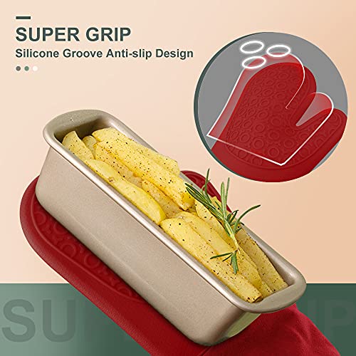 Silicone Oven Mitts - 14.6" Heat Resistant Oven Gloves for Baking, Cooking - color: Empire Red, size: 14.6in Oven Mitts