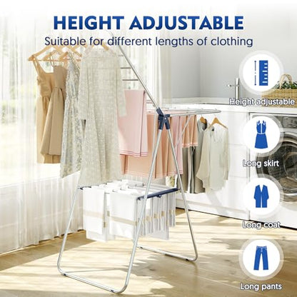 APEXCHASER Large Stainless Steel Clothes Drying Rack - color: Blue, size: 2 Wings