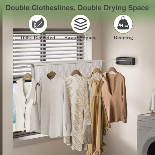 Danpoo Retractable Clothesline Outdoor Heavy Duty, 2x13.8ft Stainless Steel Double Clothes Line for Outdoors - for Patio/Backyard/RV Wall Mounting(Black) - color: Black