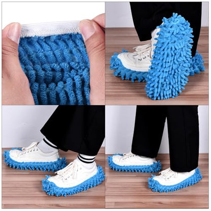 MECCANIXITY Mop Slippers Washable Microfiber Floor Cleaning Shoes Cover Chenille Duster Foot Socks Tools for House Clean, Blue 8 Pack - color: Blue