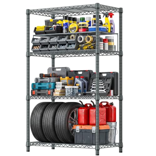 IZEUK 4-Tier Heavy Duty Chrome Metal Wire Shelving for Garage Storage - color: Chrome, size: 4 Tier, 17.7" D*35.4" W*59.4" H