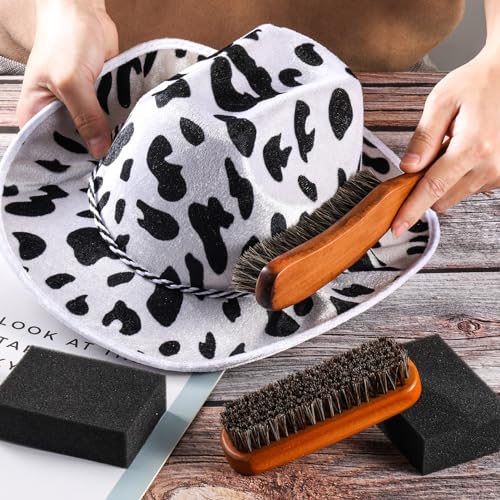 4 Pcs Horsehair Felt Hat Brush Kit with Cleaning Sponge Cowboy Clean Hat Wood Fedora Hat Cleaning Set Baseball Cap Lint Brush Remove Dust for Hair Furniture Suits Clothes(Style A) - style: Style A
