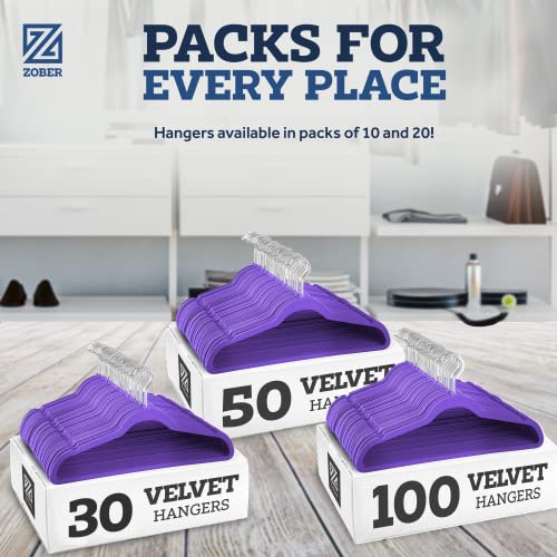 Zober Purple Velvet Hangers 50 Pack, Slim Non Slip Clothes Hangers - color: Purple, size: 50 Pack
