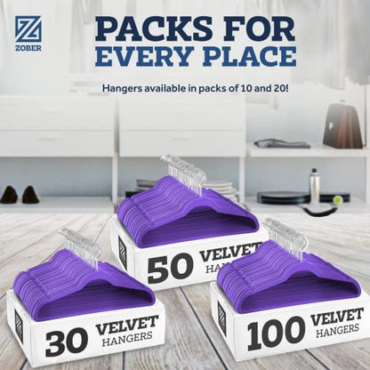 Zober Purple Velvet Hangers 50 Pack, Slim Non Slip Clothes Hangers - color: Purple, size: 50 Pack