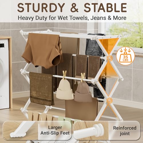 Foldable Clothes Drying Rack, Reinforced Joints, White - color: White, size: 29"W x 12"D x 35.5"H
