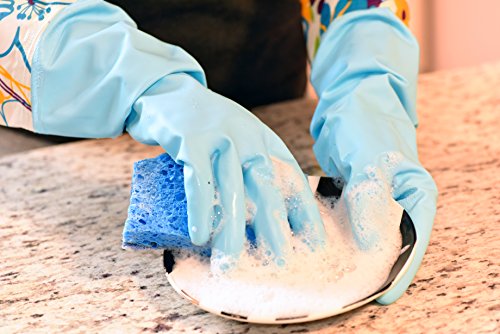 2 PAIRS Household Gloves Latex Free Cleaning Gloves with Soft Lining Long Cuff 15" & Grip, Medum, Pink/Blue - color: Pink/Blue, size: Medium (Pack of 2)