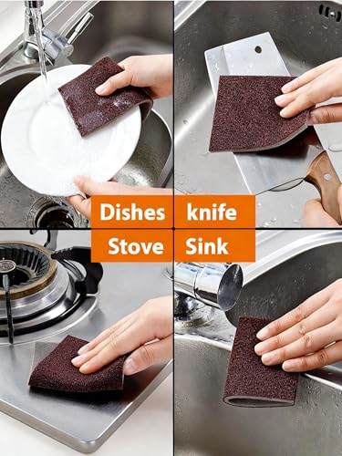 Carborundum Sponge Nano Emery Sponge Brush Eraser Scrub Kitchen Cleaning for Removing Rust Pots，Household Cleaning Tool (Dark brown-10pcs) - color: Dark Brown-10pcs