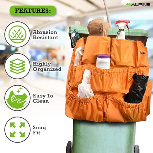Alpine Trash Can Caddy Bag 2 Pack - 12 Pockets Commercial Cleaning Caddy Bag for Brute & All Industrial Trash Cans & Garbage Bins - Heavy Duty Washing Machine Friendly Trash Can Caddy Bag with Straps - size: 2-pack