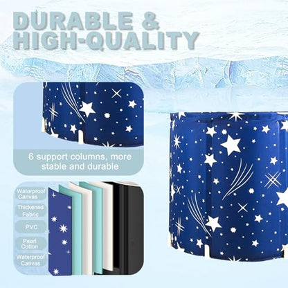 Portable Foldable Bathtub, Collapsible Adult Bath Tub for Hot SPA and Ice Bath, Space-Saving Storage, Durable PVC Material (Starry Sky B, 27inch) - color: Starry Sky B