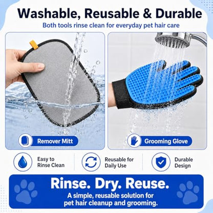 NVNAN 3 PCS Pet Hair Removal Glove and Pet Hair Remover - color: Big Fabric Pet Hair Gloves+Pet Grooming Brush
