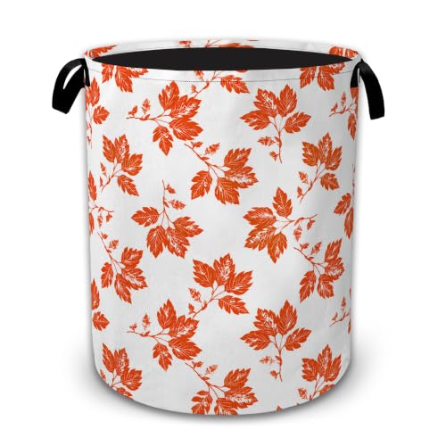 Orange Maple Leaf Decorative Laundry Hamper, Tall Foldable Oxford Clothes Basket with Handles, Lightweight Dirty Clothes Holder for Bedroom Bathroom Laundry Room - color: Orange Maple Leaf