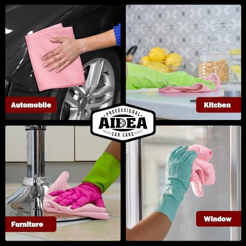 AIDEA Microfiber Cleaning Cloth Pink 10PK, Microfiber Towels 12×12" - color: Pink, size: 10PK
