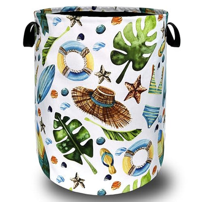 Funny Hawaii Print Laundry Basket Oxford Cloth Foldable Hamper 18.9x16.5 In - color: Fun Hawaiian Beach Elements