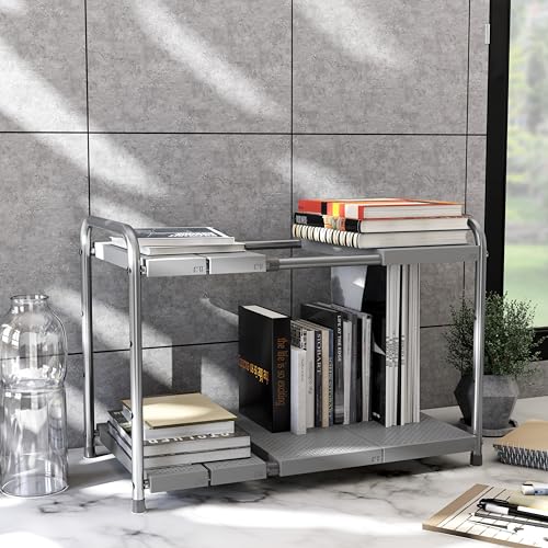 Simple Houseware Under Sink 2-Tier Heavy Duty Expandable Organizer, Silver - color: Silver