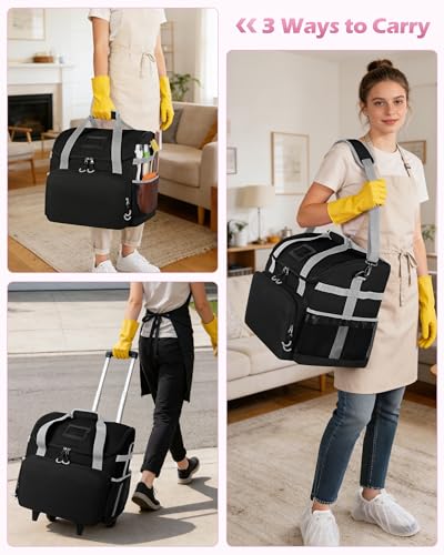 Marscamd Large Rolling Cleaning Caddy Bag with Detachable Trolley, Black - color: Black