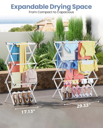 APEXCHASER Oversize 3-Tier Clothes Drying Rack, No Install, White - color: White