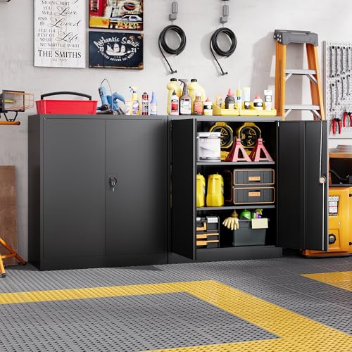 Letaya Metal Storage Cabinets with Lock Door,2 Adjustable Shelves Organizer Steel Storage Cabinets for Home,Office,Warehouse,Garage,Employee Lockers(Black) - color: Black, size: 16"D x 32"W x 36"H