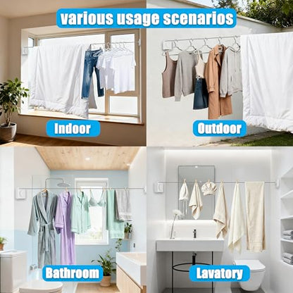 Retractable Clothesline Indoor Outdoor Non-Sag 16.2Ft Stainless Line(White) - color: White