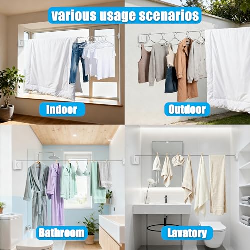 Retractable Clothesline Indoor Outdoor Non-Sag 16.2Ft Stainless Line(White) - color: White