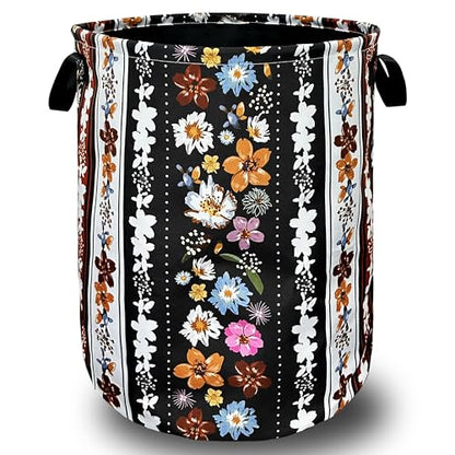 Boho Flowers Laundry Basket Oxford Cloth Foldable Hamper 18.9x16.5 Inch - color: Boho Stripe Of Colorful Flowers