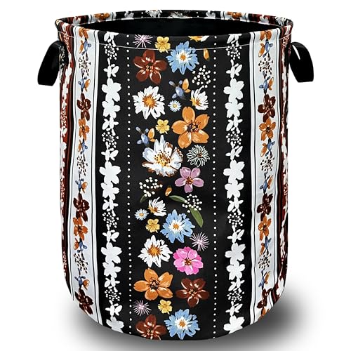Boho Flowers Laundry Basket Oxford Cloth Foldable Hamper 18.9x16.5 Inch - color: Boho Stripe Of Colorful Flowers