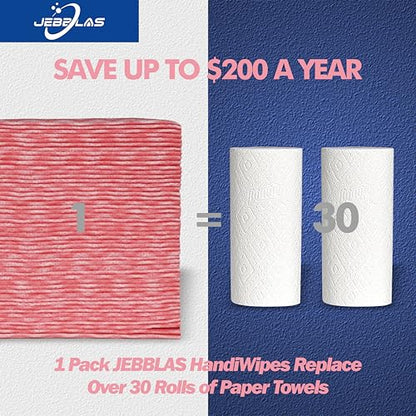 JEBBLAS Handi Wipes Reusable Cloths Dry Cleaning Cloths Dish Towel Kitchen Towel Handy Cleaning Wipes,Pack of 50, Red - color: Red