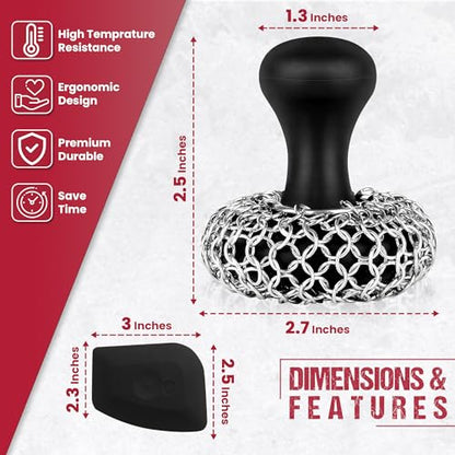 316L Chainmail Scrubber Cleaner Kit - Chain Scrubber with Long Grip Handle - style: Black CIS with Scraper (Handle)