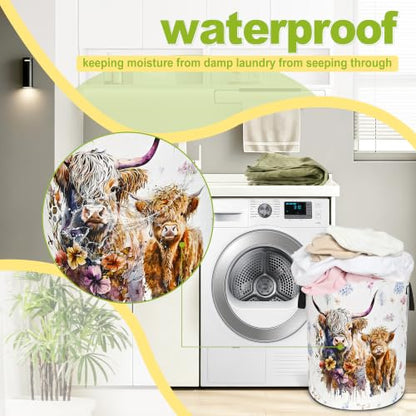 Highland Cow Laundry Basket Foldable Waterproof Cattle Hamper 18.9x16.5 In - color: Cow