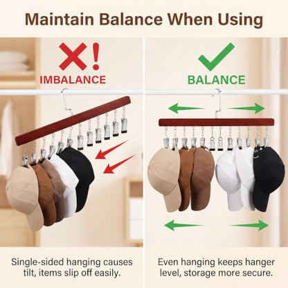 2 Pack Hanging Closet Organizer with 12 Clip, Wooden Pants and Leggings Hangers with 360° Rotating Hook, Space-Saving Vertical Rack for Jeans, Skirts, Scarves and Socks