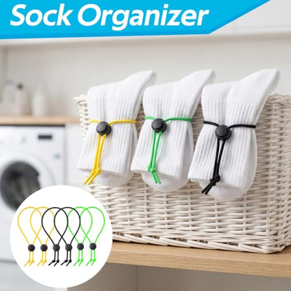 10pcs Sock Clips for Laundry, Elastic Adjustable Stocking Organizer Tie Clips Straps, Latex Laundry Sock Holder Locks for Washing Machine and Dryer- 5 Colors