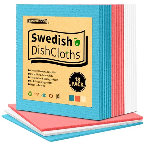 Swedish Dishcloths, 18 Pack Kitchen Towels Dish Rags, Absorbent Swedish Dish Towels for Kitchen, Non-Scratch Cellulose Sponge Cloths, Biodegradable Washable Reusable Paper Towels, Assorted - color: Blue, White, Pink, size: 18 Pack