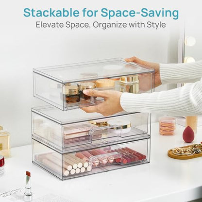 Vtopmart Clear Stackable Storage Drawers, 4 Pack Wide Plastic Organizers - style: 4pack Wide