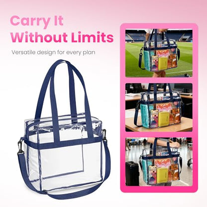 Handy Laundry Clear Bag 12x6x12 Stadium Approved Tote, Zipper Strap - color: Blue