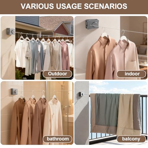 Retractable Clothesline for Indoor & Outdoor Use, Grey - color: Gray