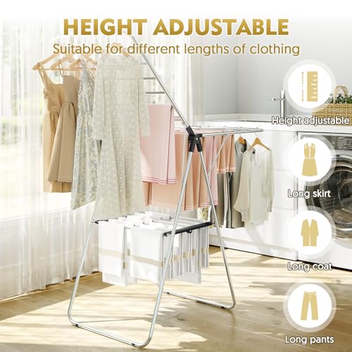 APEXCHASER Large Stainless Steel Clothes Drying Rack - color: Black, size: 2 Wings