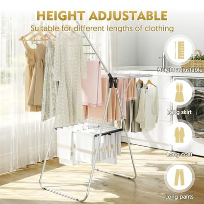 APEXCHASER Large Stainless Steel Clothes Drying Rack - color: Black, size: 2 Wings