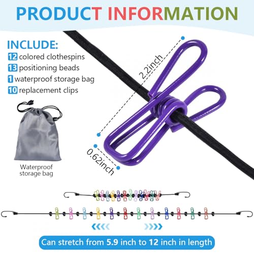 SenseYo Portable Travel Clothesline with 22 Clothespins Retractable Indoor Laundry Drying Clothing line Elastic Outdoor Camping Accessories for Camper Hotel Room Cruise