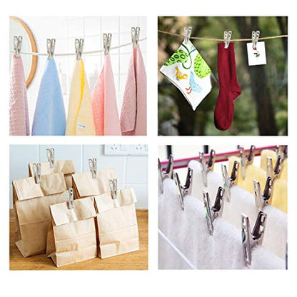 60 PCS Strong Stainless Steel Clothes Pins Metal Laundry Clips with Storage Box for Clothes Sock Food Sealing Photos