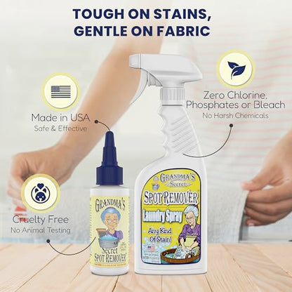 Grandma's Secret Laundry Spray - Chlorine, Bleach and Toxin-Free Stain Remover for Clothes - Fabric Stain Remover Removes Oil, Paint, Blood and Pet Stains – 16 Ounce - size: 16.00 Fl Oz (Pack of 1), style: Spot Remover