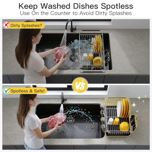 JASIWAY in Sink Dish Drying Rack with Drainboard and Utensil Holder - color: Silver, size: For 12"-30"w Sink, with Drainboard