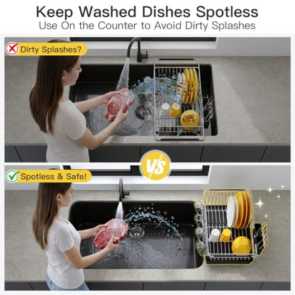 JASIWAY in Sink Dish Drying Rack with Drainboard and Utensil Holder - color: Silver, size: For 12"-30"w Sink, with Drainboard