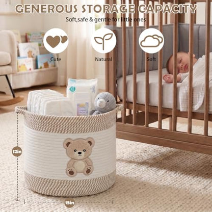 Baby Laundry Basket for Nursery, Large 15”x12”Tedy Bear Storage Baskets - color: Bear