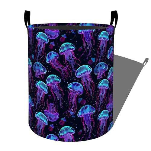 Glowing Jellyfish Laundry Basket, Dorm Nursery Foldable Laundry Hamper Organizer for Bathroom Decor, Toy Clothes Storage Box for Bedroom 19.7x15.7 Inch - style: Jellyfish13