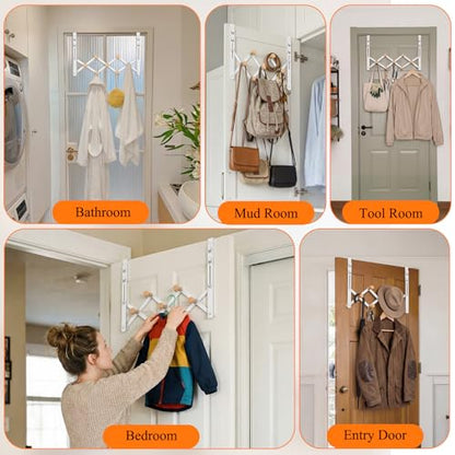 FYY Over The Door Hooks - Door Hanger Towel Rack Organizer, Collapsible No Drill Holder, Heavy Duty Easy to Install, Pads and Wooden Knobs, No-Scratch for Bathroom Clothes Coat Travel, Fit 1-3/4"
